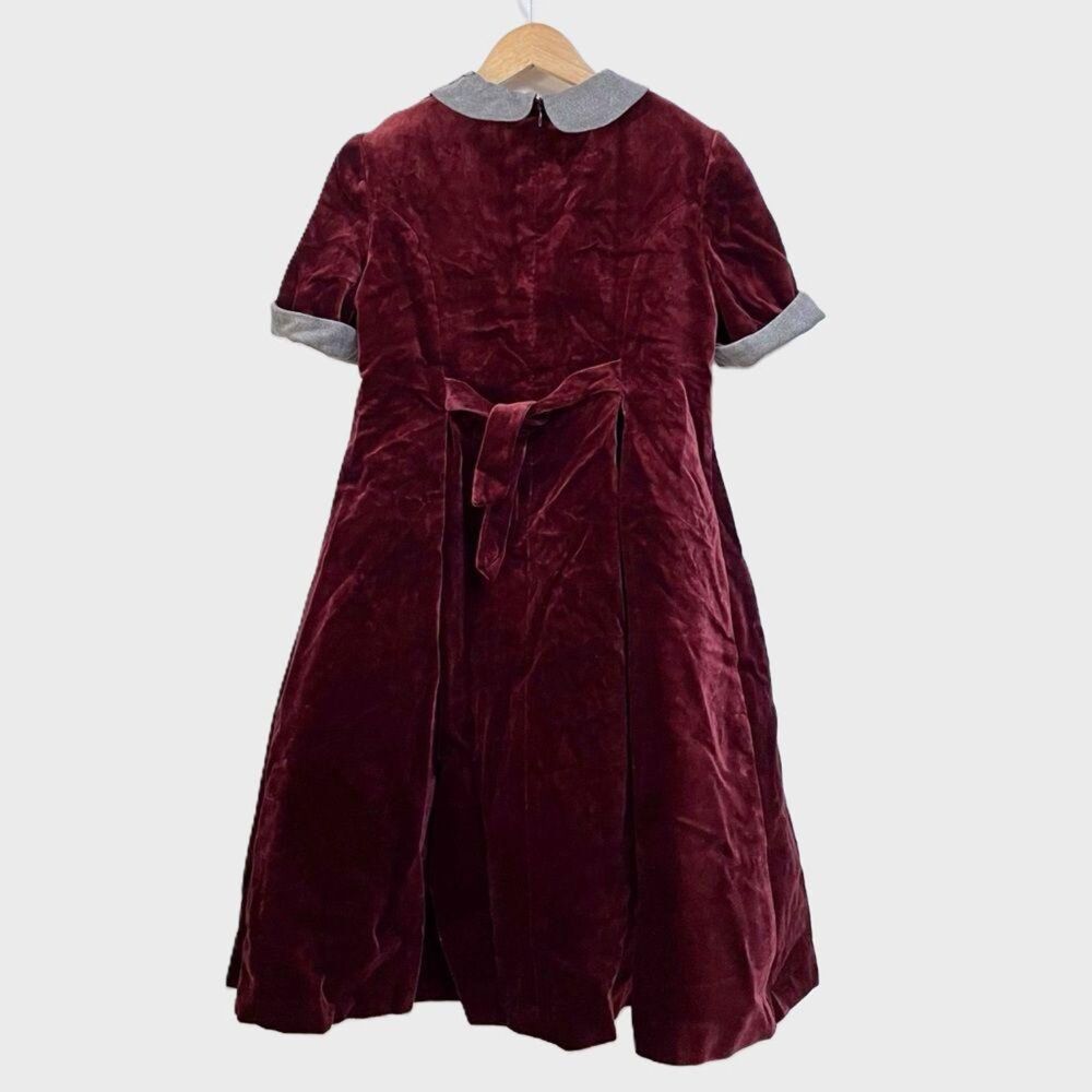 Loredana Baby Velvet Girls Dress Sz 75 US 10 Burgundy Embroidered Collar Holiday - Picture 2 of 12
